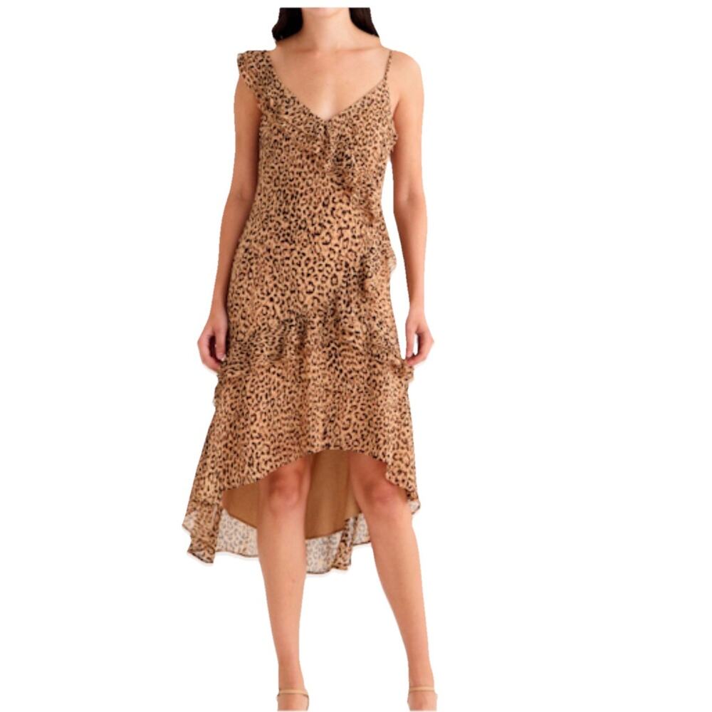 Charles Henry Tiered Ruffle Dress in Leopard Size XL